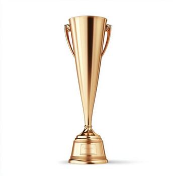 A shiny golden trophy with a tapered design and two handles, symbolizing achievement. photo