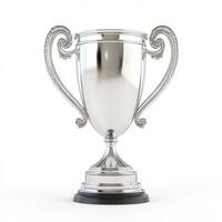 A shiny silver trophy with ornate handles, symbolizing achievement and success. photo