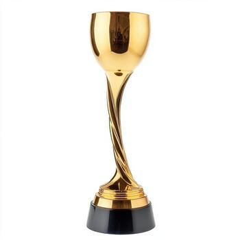 A shiny golden trophy with a twisted stem, symbolizing achievement and victory. photo