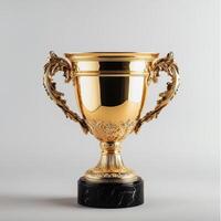 A shiny golden trophy with ornate handles, symbolizing achievement and victory. photo