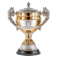 A decorative trophy featuring gold and silver elements, symbolizing achievement and victory. photo