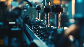 Close-up of industrial machinery showcasing precision components in a manufacturing setting. photo