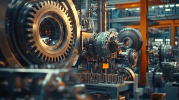 Industrial machinery in a manufacturing setting, showcasing intricate components and assembly. photo