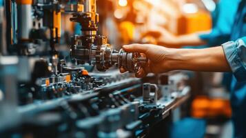 A person working on machinery in an industrial setting, focusing on precision assembly photo