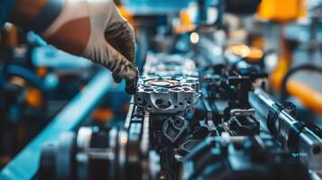 A technician assembling a component in a modern manufacturing facility photo