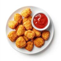 A plate of crispy chicken nuggets served with a side of ketchup photo