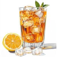 A glass of iced tea with lemon and mint, showcasing a refreshing summer drink. photo