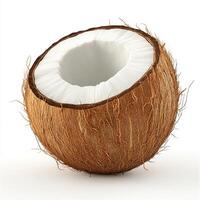 A halved coconut showcasing its inner white flesh and brown outer shell photo