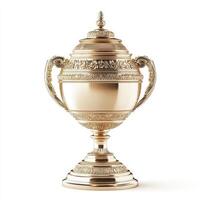 A decorative golden trophy with ornate details, symbolizing achievement and victory. photo