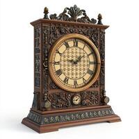 Ornate vintage clock with intricate carvings and a classic design for timekeeping. photo