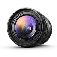A camera lens showcasing its glass elements and focus ring, designed for photography. photo