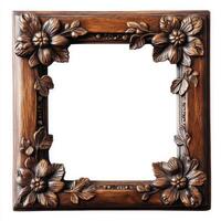 Ornate wooden picture frame with floral carvings, designed to hold and display artwork or photos. photo