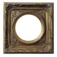 Ornate vintage picture frame with a circular opening for displaying artwork or photographs. photo