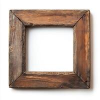 A rustic wooden picture frame with a blank interior, ready for artwork or photographs. photo