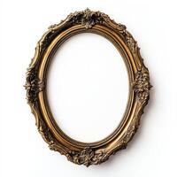 An ornate oval picture frame with intricate detailing, empty for displaying artwork or photos. photo