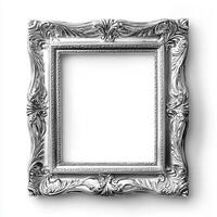 An ornate silver picture frame with a blank interior, ready for a photo or artwork.