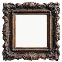 Ornate wooden picture frame with intricate carvings, empty for displaying artwork or photos., photo