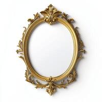 Ornate gold-framed mirror with intricate detailing, designed for decorative purposes. photo
