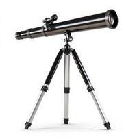 A sleek black telescope mounted on a tripod, designed for astronomical observation. photo