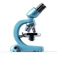 A blue laboratory microscope designed for scientific observation and analysis. photo