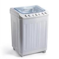 A compact washing machine designed for efficient laundry cleaning. photo