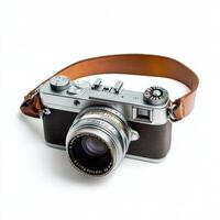 A vintage camera with a leather strap, designed for photography enthusiasts. photo