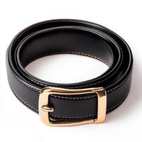 A black leather belt with a gold buckle, showcasing its design and functionality. photo