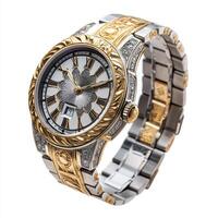 A luxurious watch featuring a gold and silver design with a floral motif and diamond accents. photo