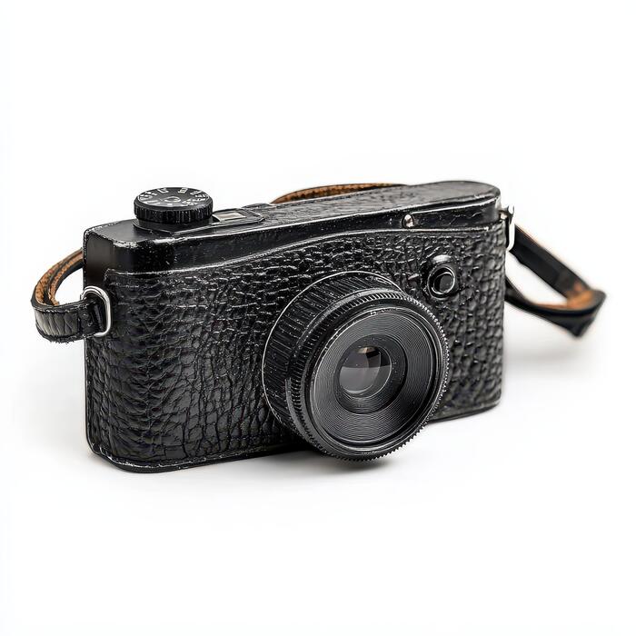 A vintage camera with a leather strap, showcasing a classic