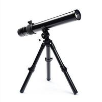 A black telescope mounted on a tripod, designed for stargazing and astronomical observation. photo
