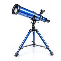 A blue telescope on a tripod, designed for stargazing and astronomical observations. photo