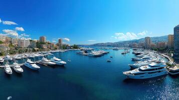 Scenic view of a marina filled with yachts against a clear blue sky photo