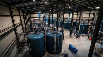 Aerial view of a large industrial facility with storage tanks and piping systems. photo
