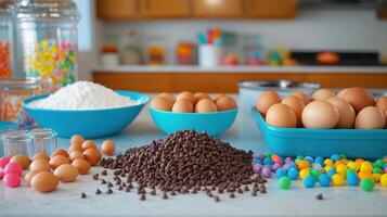 A colorful assortment of baking ingredients ready for preparation photo