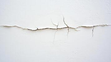 A close-up of a cracked white wall, highlighting structural damage and wear photo
