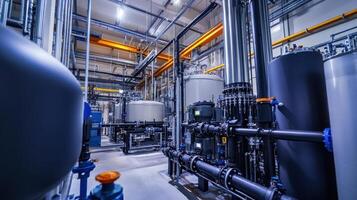 Industrial facility with large tanks and pipes for processing or storage photo