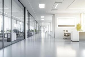 Modern office interior with glass walls and minimalist design photo