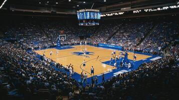 A packed arena during a basketball game, showcasing excitement and competition photo