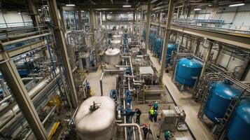 A large industrial facility with interconnected machinery and storage tanks for processing photo