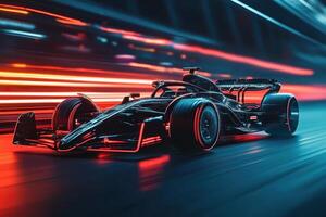 A sleek racing car in motion with dynamic lighting effects photo