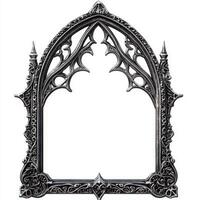 Ornate gothic-style picture frame with intricate designs and pointed arches photo