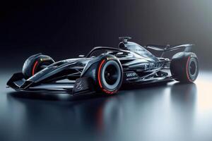 A sleek, modern racing car showcased in a dramatic light setting photo