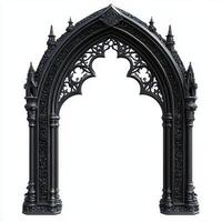 Ornate black gothic archway with intricate details and pointed design elements photo