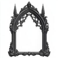 Ornate gothic-style picture frame with intricate detailing and pointed arches photo
