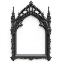 A gothic-style picture frame with intricate detailing and pointed arches, empty for artwork photo