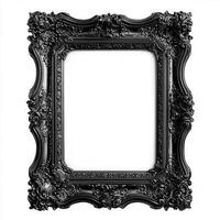 An ornate black picture frame with intricate designs, empty for displaying artwork or photos