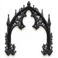 Ornate black gothic arch frame with intricate designs and pointed spires photo