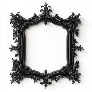 An ornate black picture frame with intricate detailing, designed to hold artwork or photographs photo