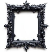 Ornate black picture frame with intricate detailing, designed to hold artwork or photograph, photo