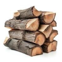 A stack of neatly arranged firewood logs, ready for use in a fireplace or outdoor fire photo